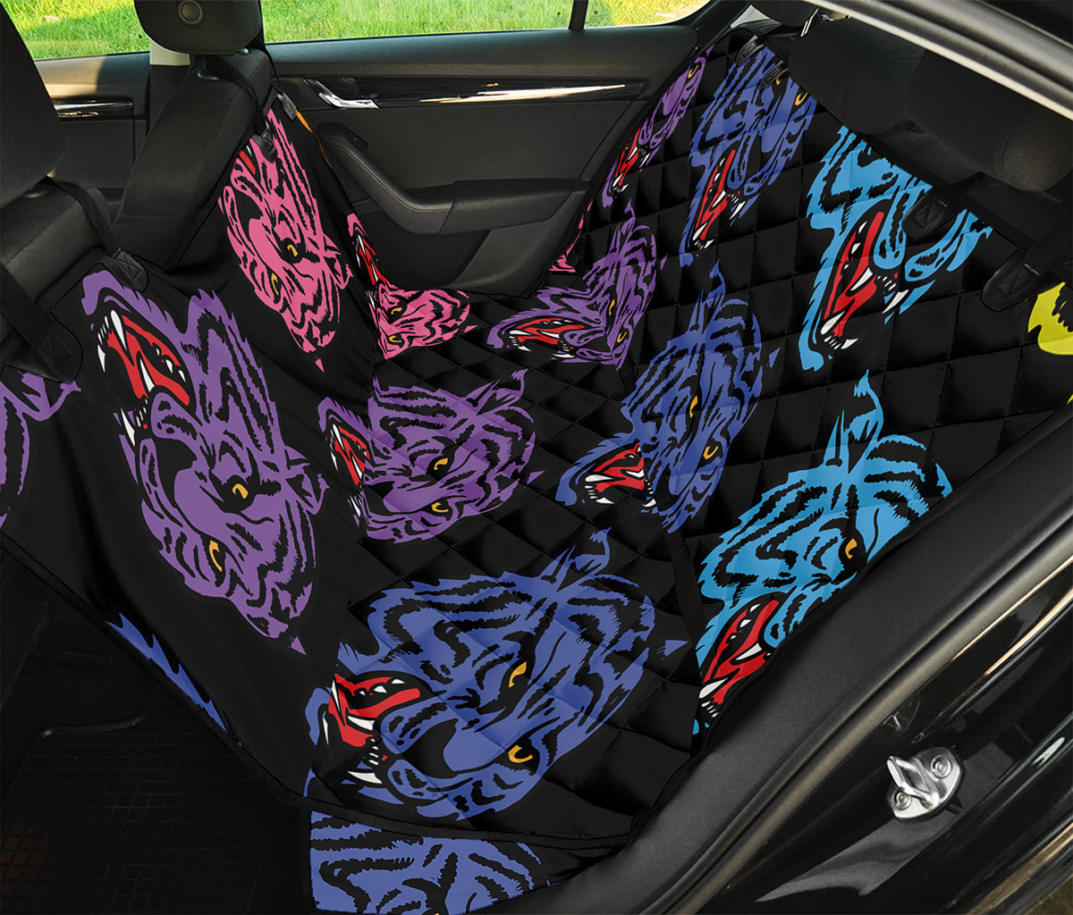 Colorful Tiger Head Pattern Print Pet Car Back Seat Cover