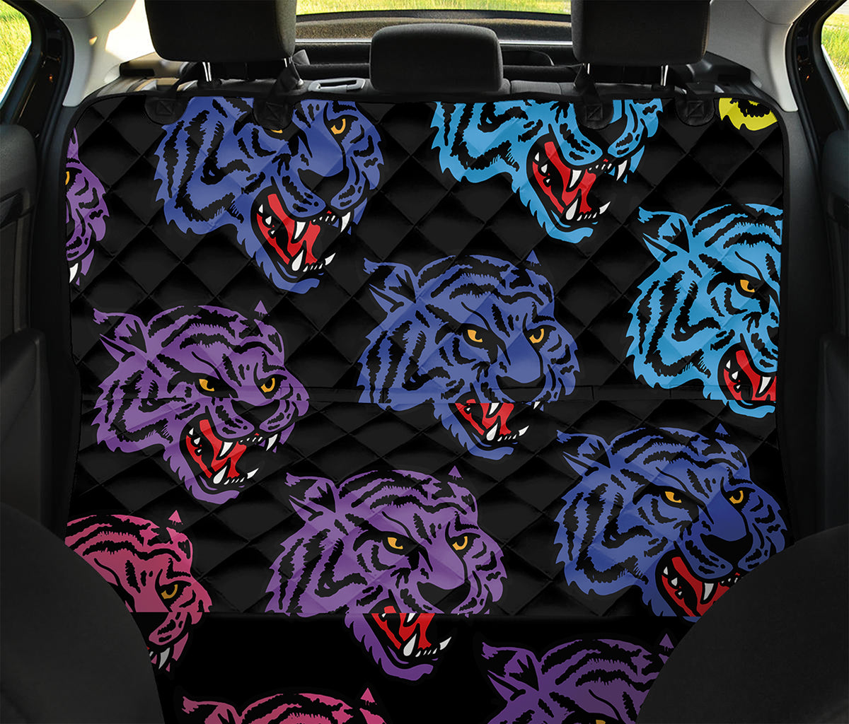 Colorful Tiger Head Pattern Print Pet Car Back Seat Cover