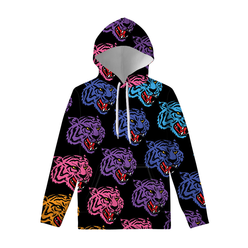 Colorful Tiger Head Pattern Print Pullover Hoodie