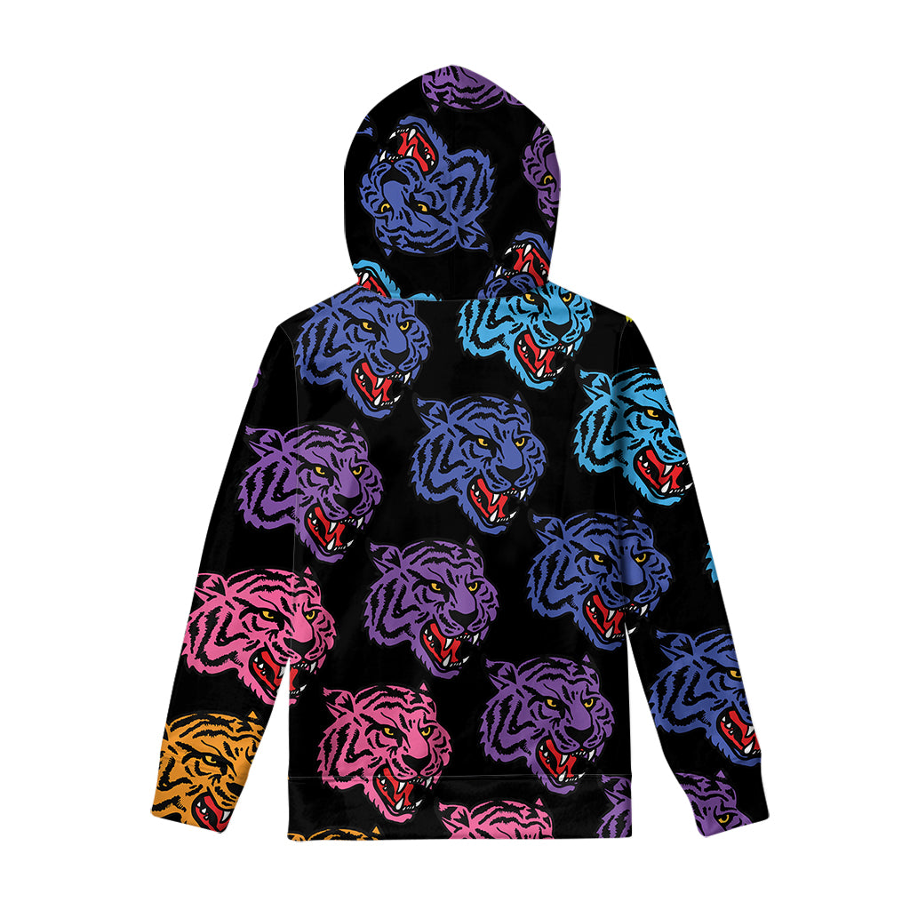 Colorful Tiger Head Pattern Print Pullover Hoodie