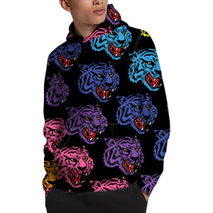 Colorful Tiger Head Pattern Print Pullover Hoodie