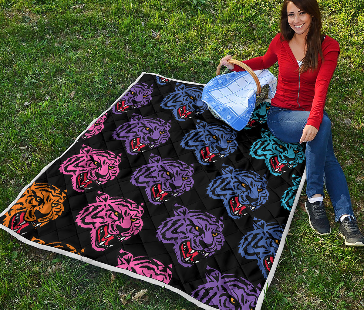 Colorful Tiger Head Pattern Print Quilt
