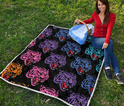Colorful Tiger Head Pattern Print Quilt