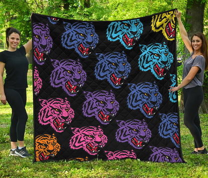 Colorful Tiger Head Pattern Print Quilt