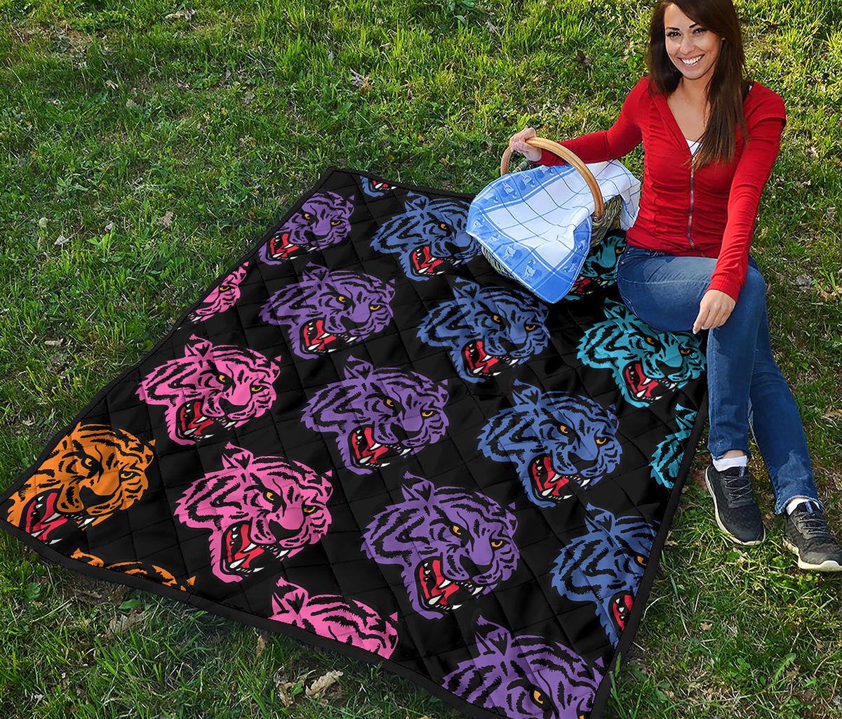 Colorful Tiger Head Pattern Print Quilt