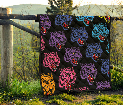 Colorful Tiger Head Pattern Print Quilt
