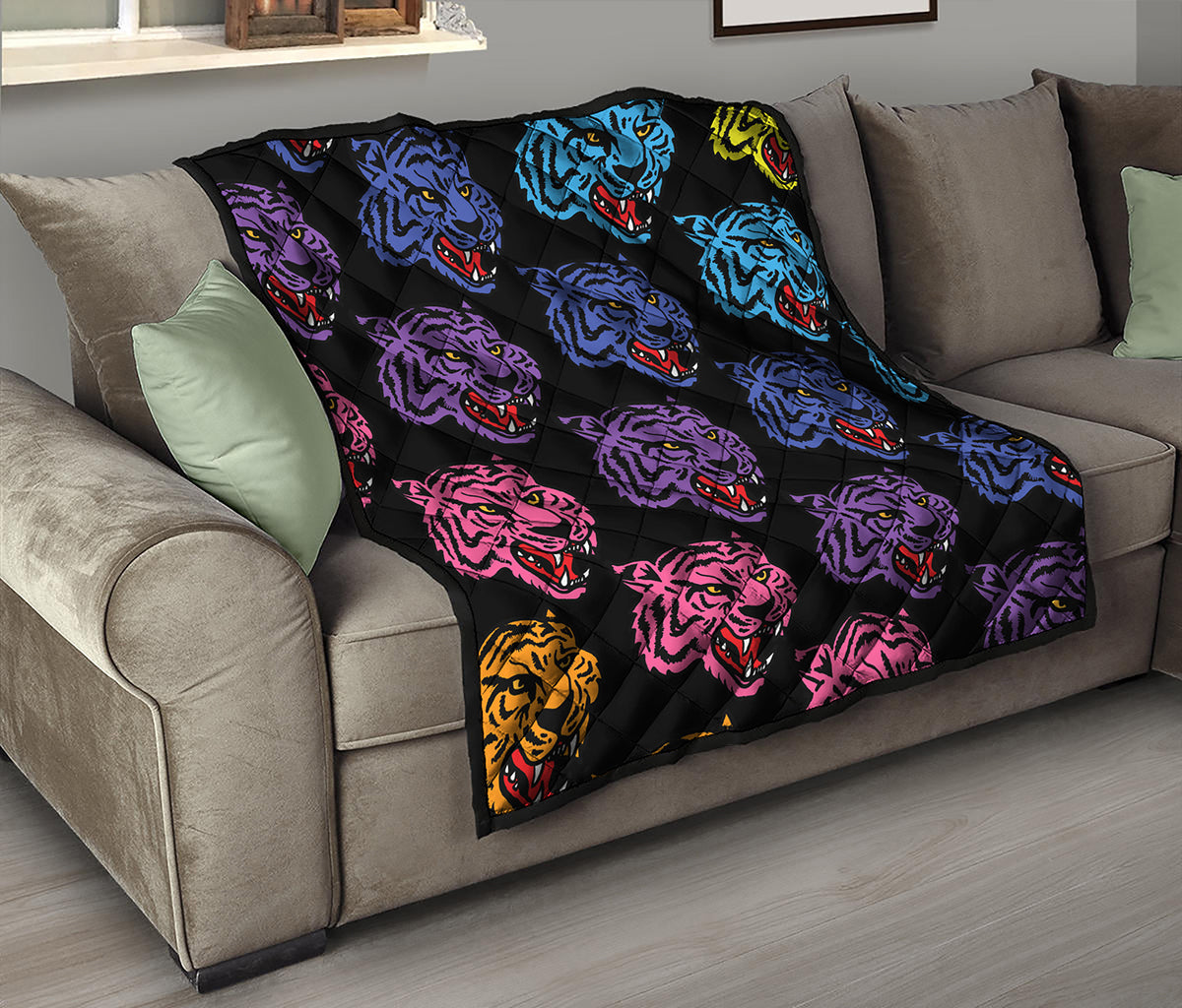 Colorful Tiger Head Pattern Print Quilt