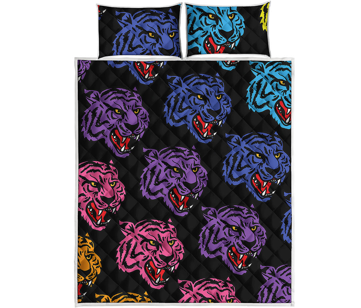 Colorful Tiger Head Pattern Print Quilt Bed Set