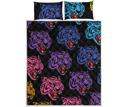 Colorful Tiger Head Pattern Print Quilt Bed Set