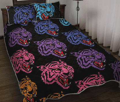 Colorful Tiger Head Pattern Print Quilt Bed Set
