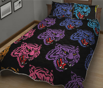 Colorful Tiger Head Pattern Print Quilt Bed Set