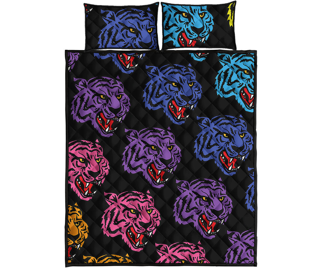 Colorful Tiger Head Pattern Print Quilt Bed Set