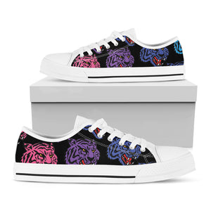Colorful Tiger Head Pattern Print White Low Top Shoes