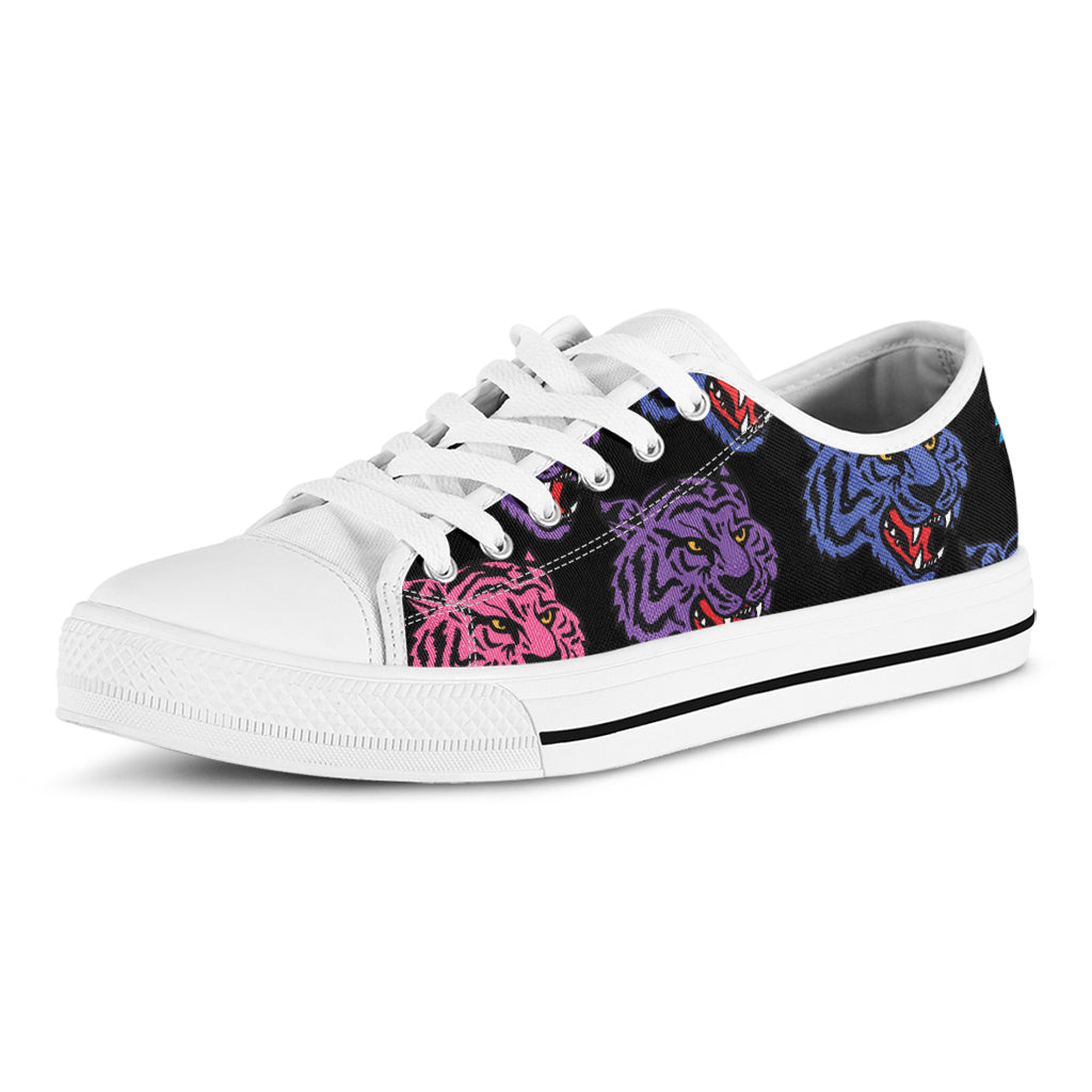 Colorful Tiger Head Pattern Print White Low Top Shoes