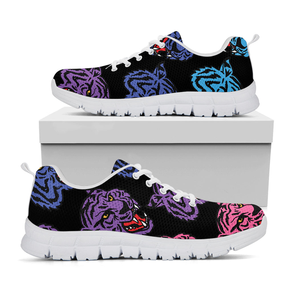 Colorful Tiger Head Pattern Print White Sneakers