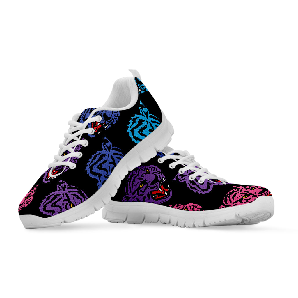 Colorful Tiger Head Pattern Print White Sneakers