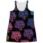 Colorful Tiger Head Pattern Print Women's Racerback Tank Top