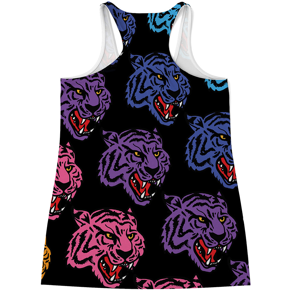 Colorful Tiger Head Pattern Print Women's Racerback Tank Top