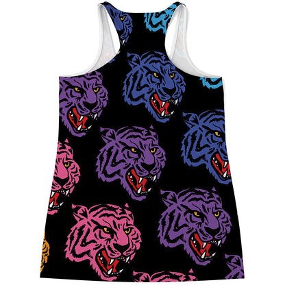 Colorful Tiger Head Pattern Print Women's Racerback Tank Top