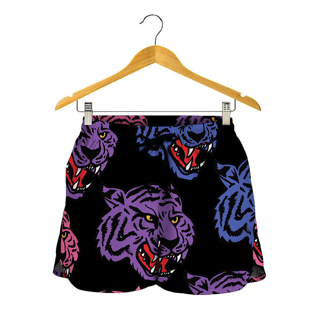 Colorful Tiger Head Pattern Print Women's Shorts