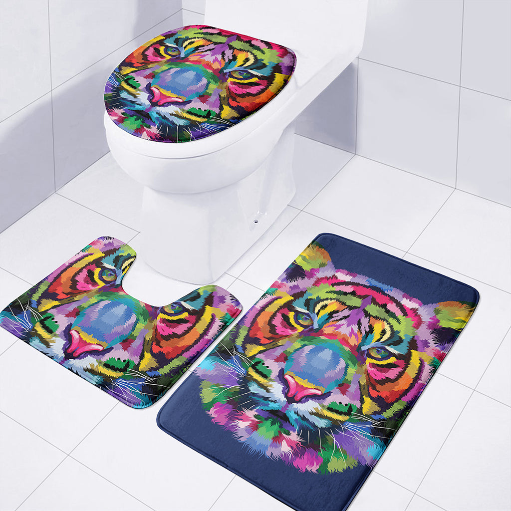 Colorful Tiger Portrait Print 3 Piece Bath Mat Set
