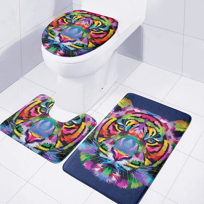 Colorful Tiger Portrait Print 3 Piece Bath Mat Set