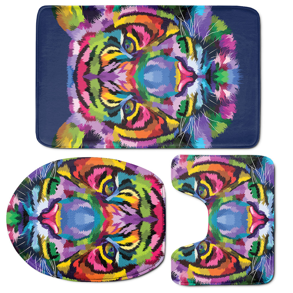 Colorful Tiger Portrait Print 3 Piece Bath Mat Set
