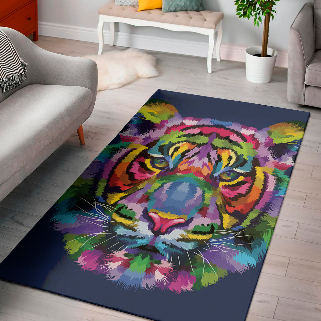 Colorful Tiger Portrait Print Area Rug