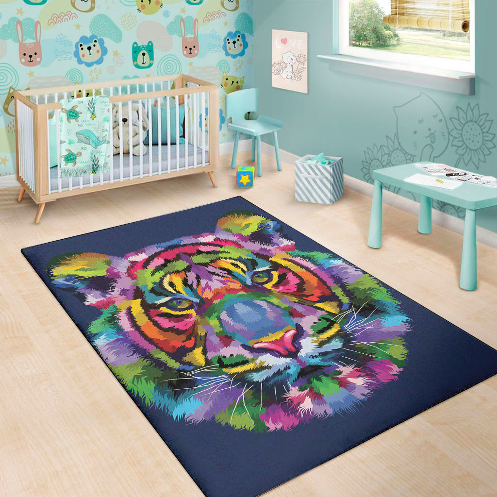 Colorful Tiger Portrait Print Area Rug