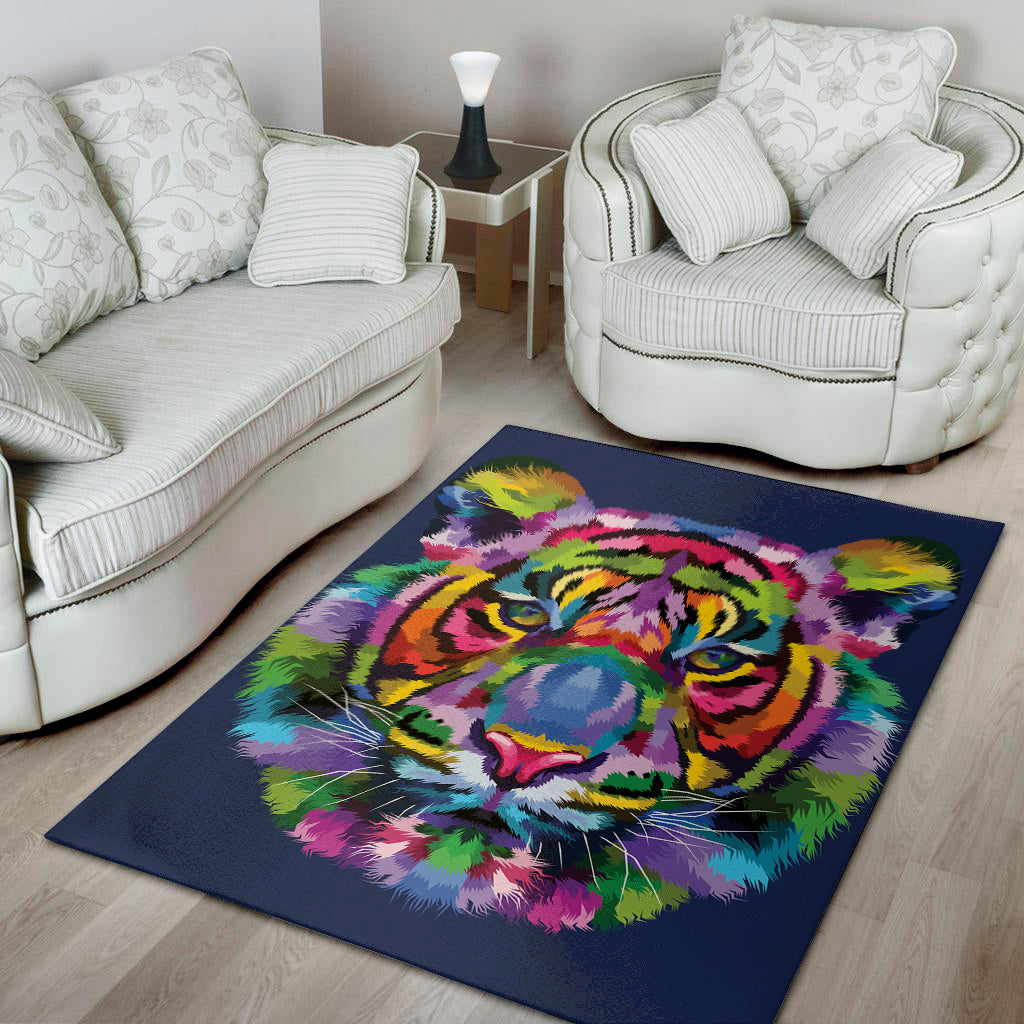 Colorful Tiger Portrait Print Area Rug