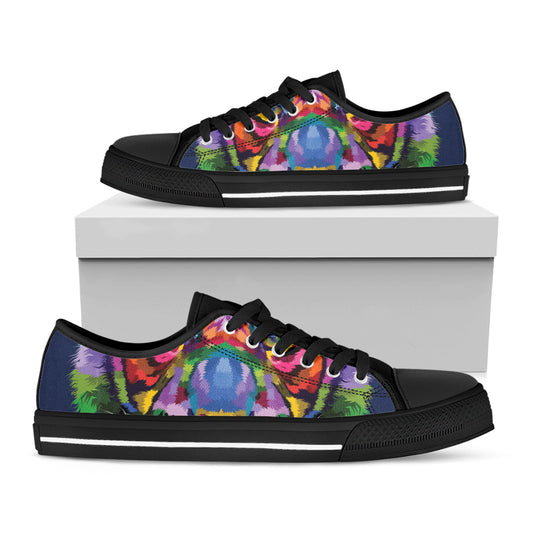 Colorful Tiger Portrait Print Black Low Top Shoes 