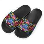 Colorful Tiger Portrait Print Black Slide Sandals