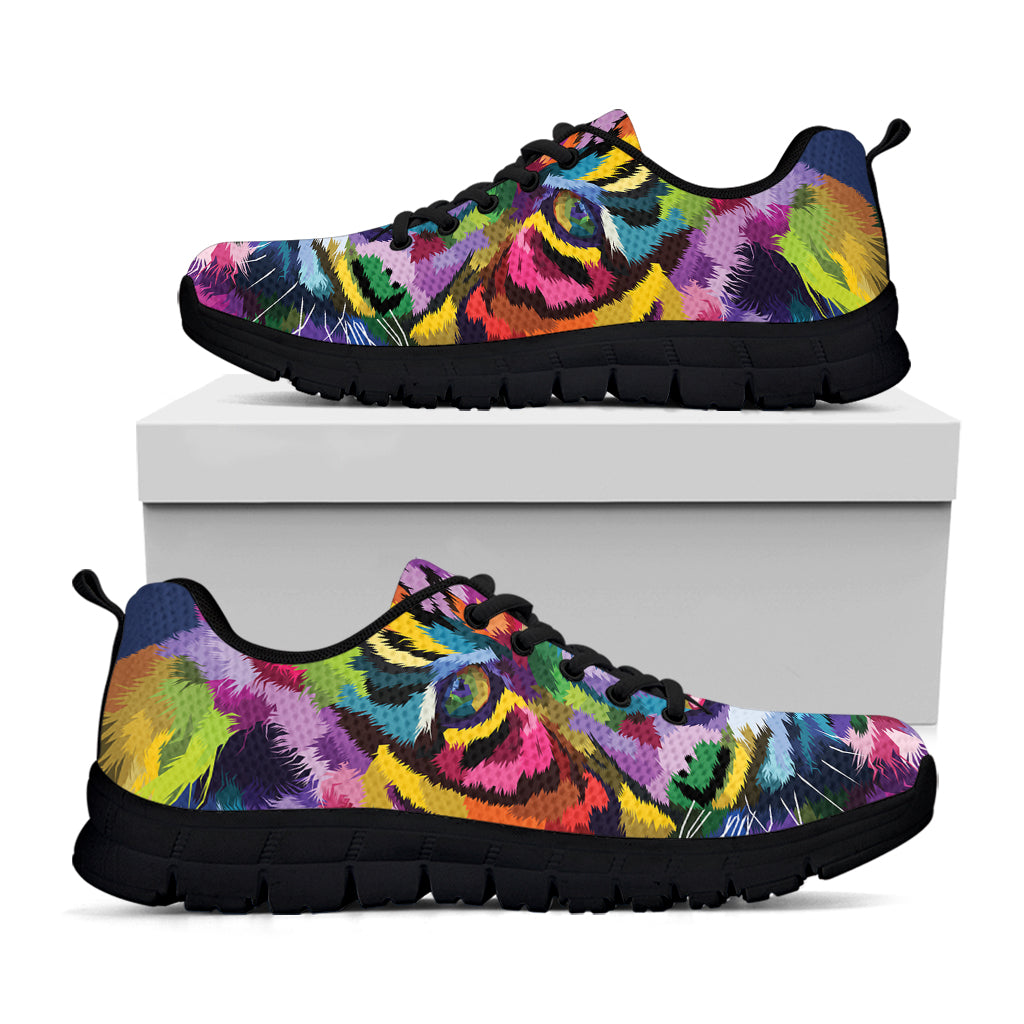Colorful Tiger Portrait Print Black Sneakers
