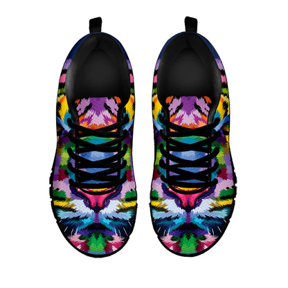Colorful Tiger Portrait Print Black Sneakers