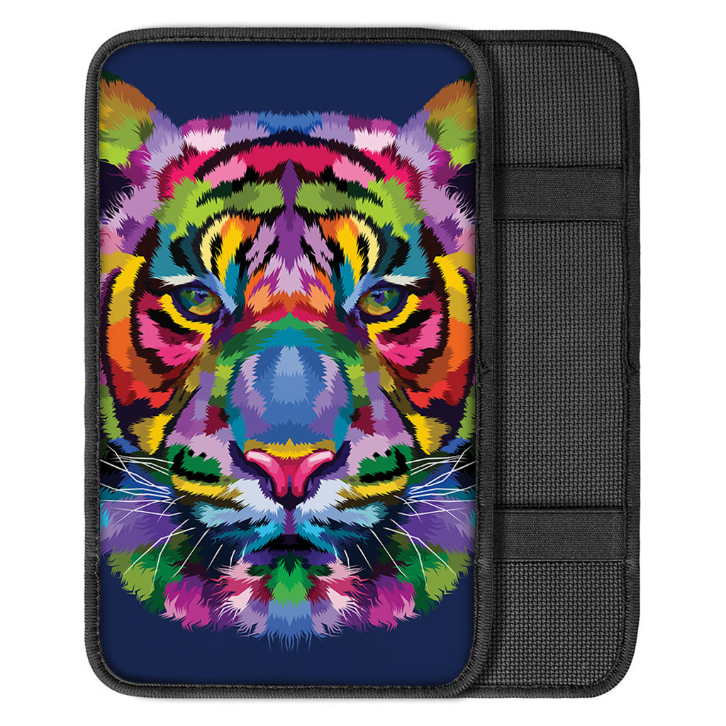 Colorful Tiger Portrait Print Car Center Console Cover