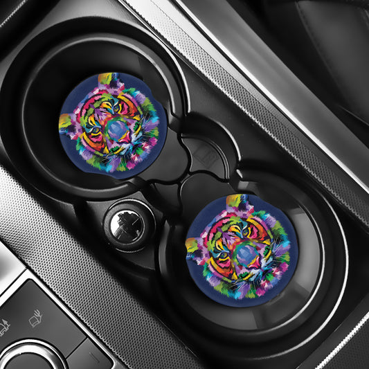 Colorful Tiger Portrait Print Car Coasters