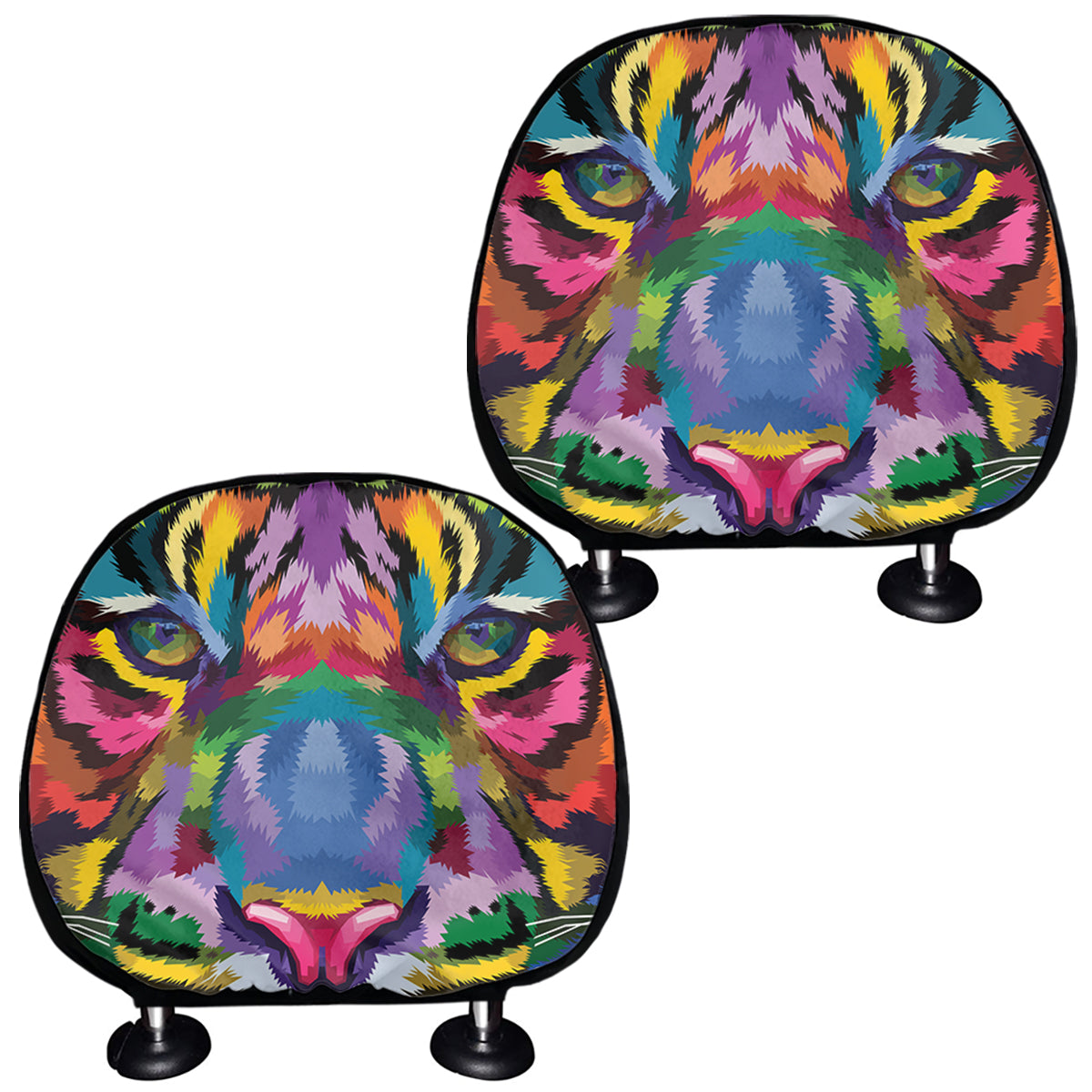 Colorful Tiger Portrait Print Car Headrest Covers