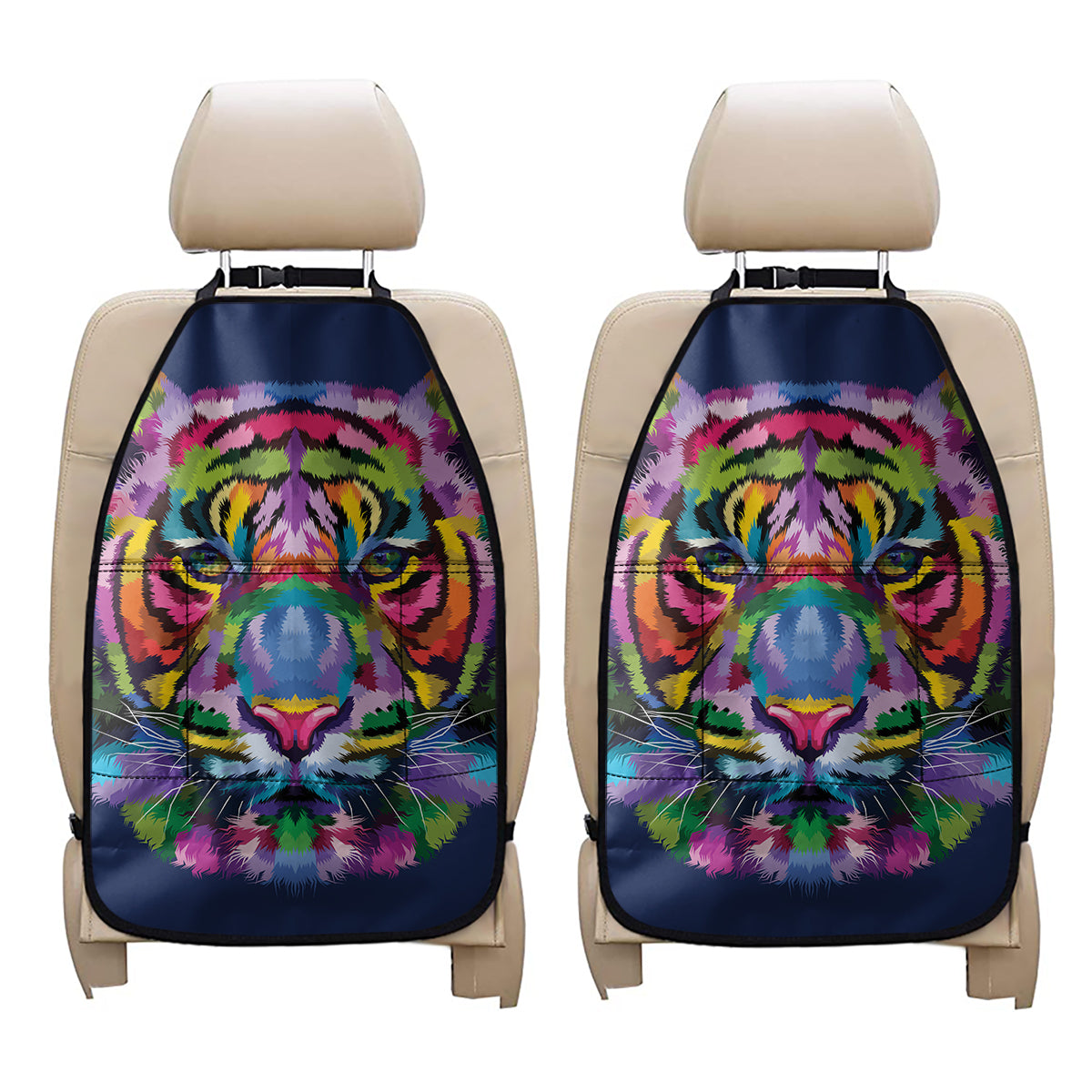 Colorful Tiger Portrait Print Car Seat Organizers