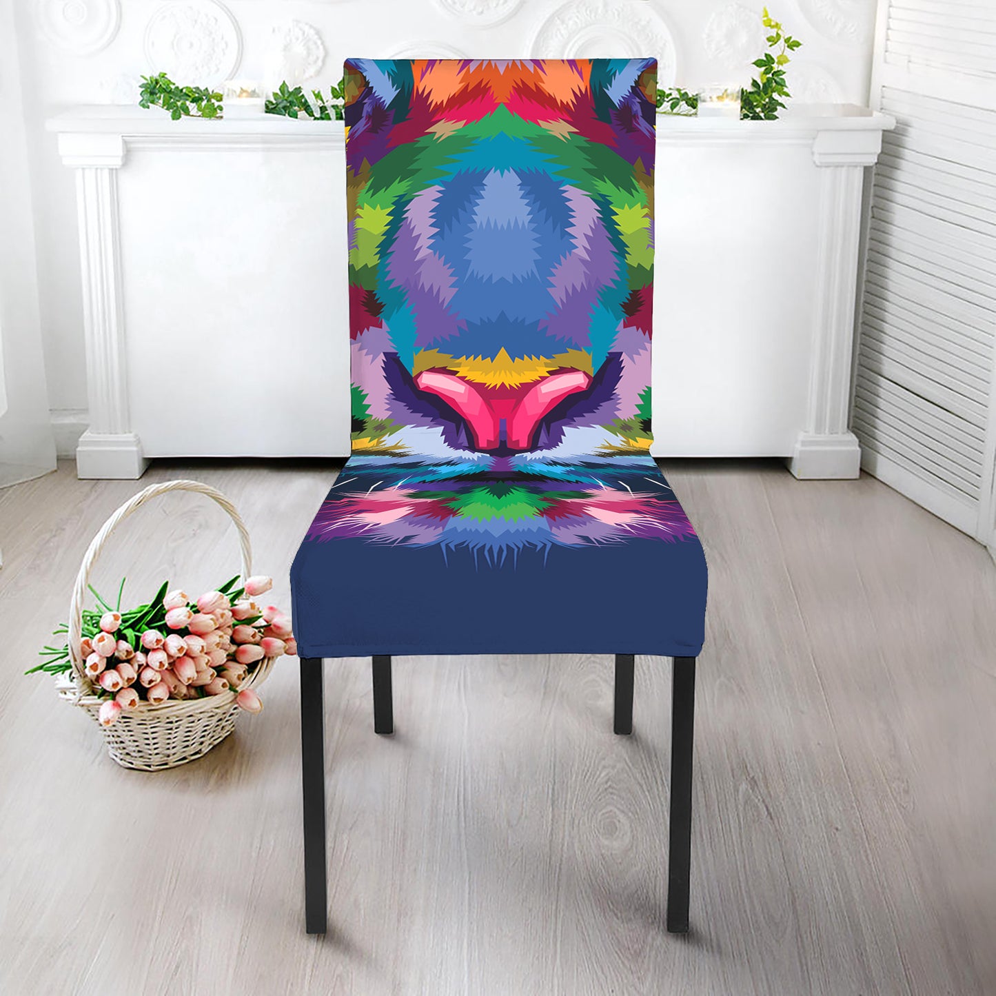 Colorful Tiger Portrait Print Dining Chair Slipcover