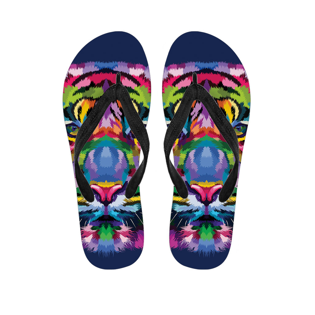 Colorful Tiger Portrait Print Flip Flops