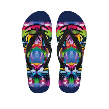 Colorful Tiger Portrait Print Flip Flops