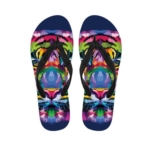 Colorful Tiger Portrait Print Flip Flops