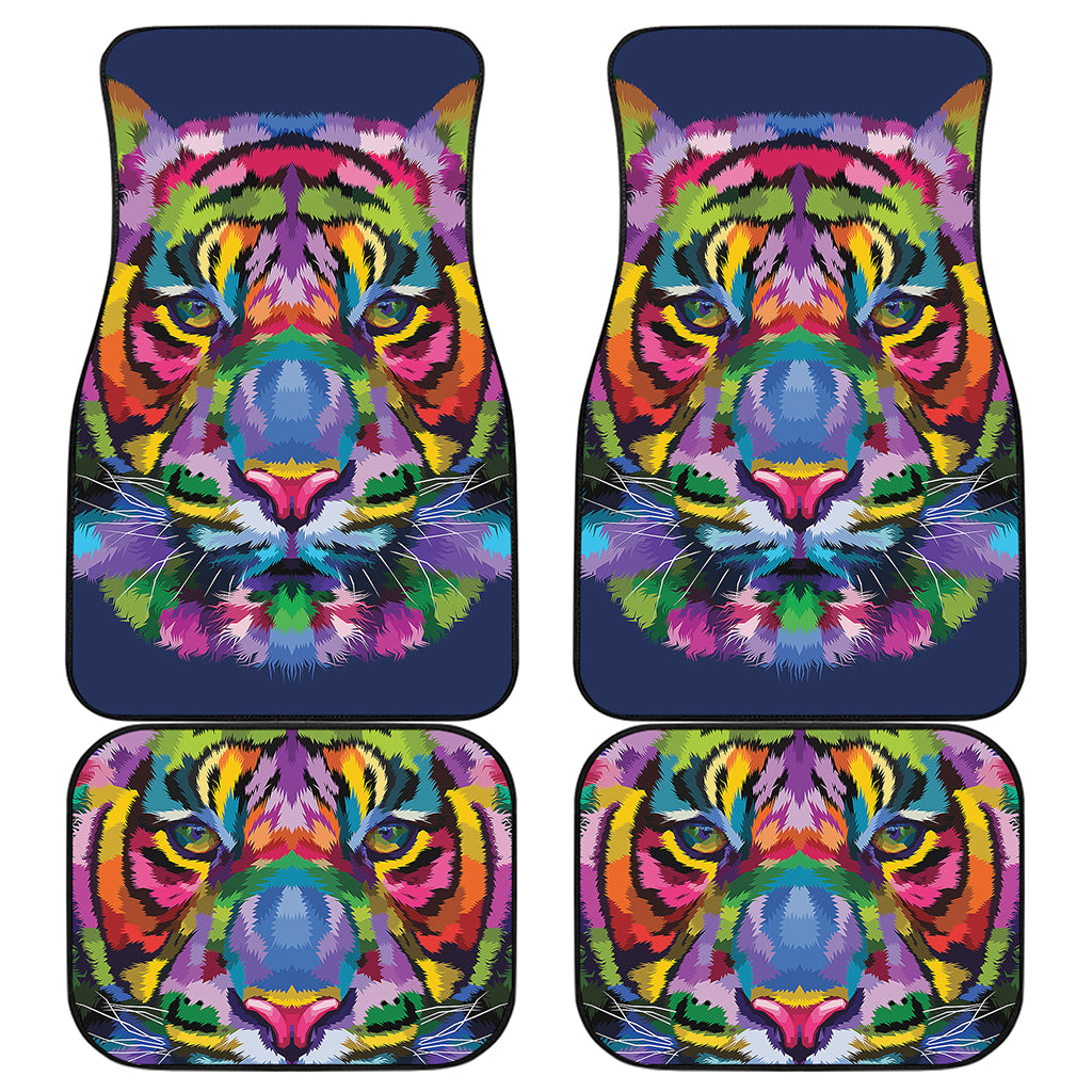 Colorful Tiger Portrait Print Front and Back Car Floor Mats