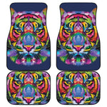 Colorful Tiger Portrait Print Front and Back Car Floor Mats