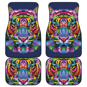 Colorful Tiger Portrait Print Front and Back Car Floor Mats