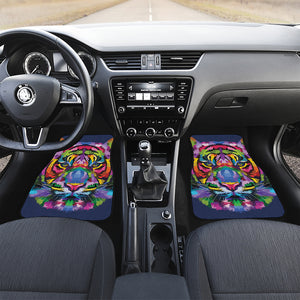 Colorful Tiger Portrait Print Front and Back Car Floor Mats