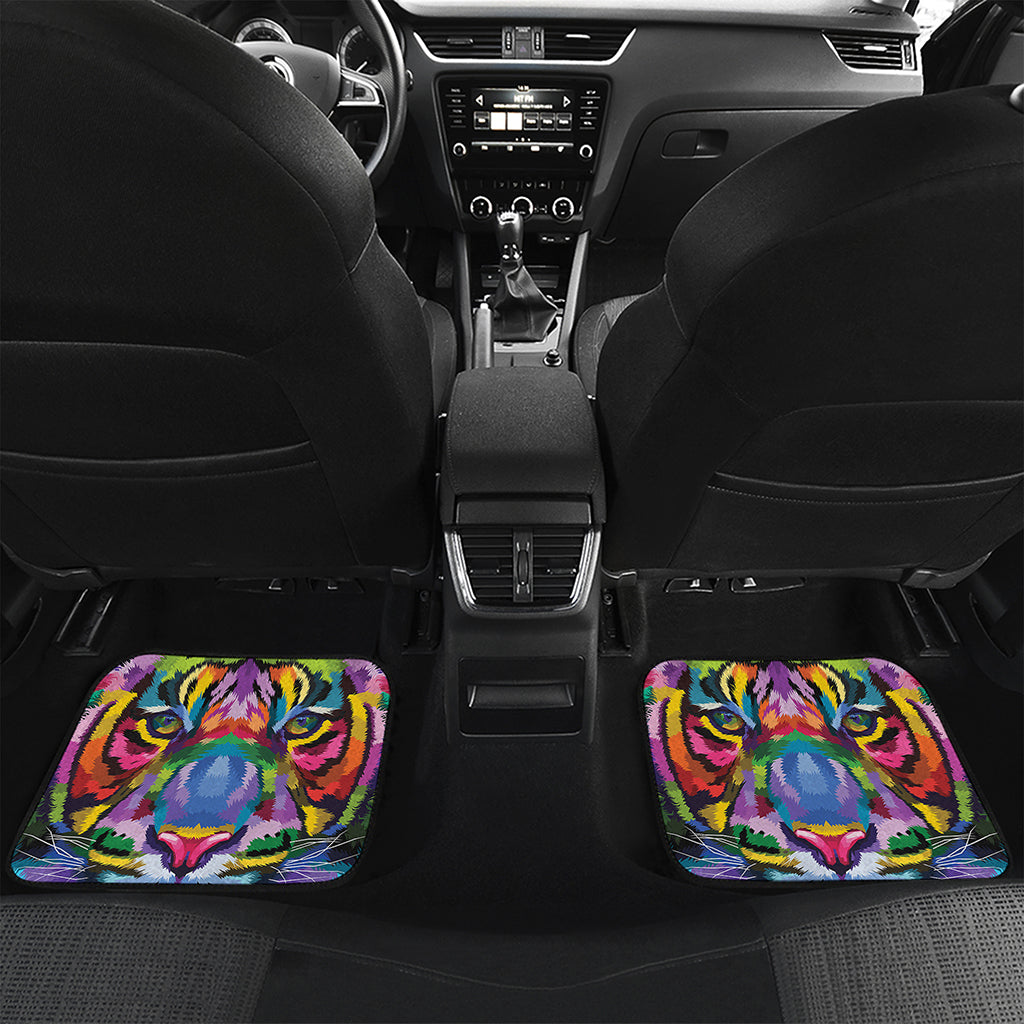 Colorful Tiger Portrait Print Front and Back Car Floor Mats