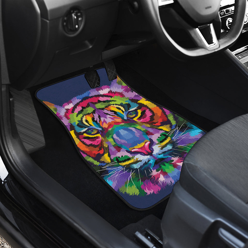 Colorful Tiger Portrait Print Front and Back Car Floor Mats
