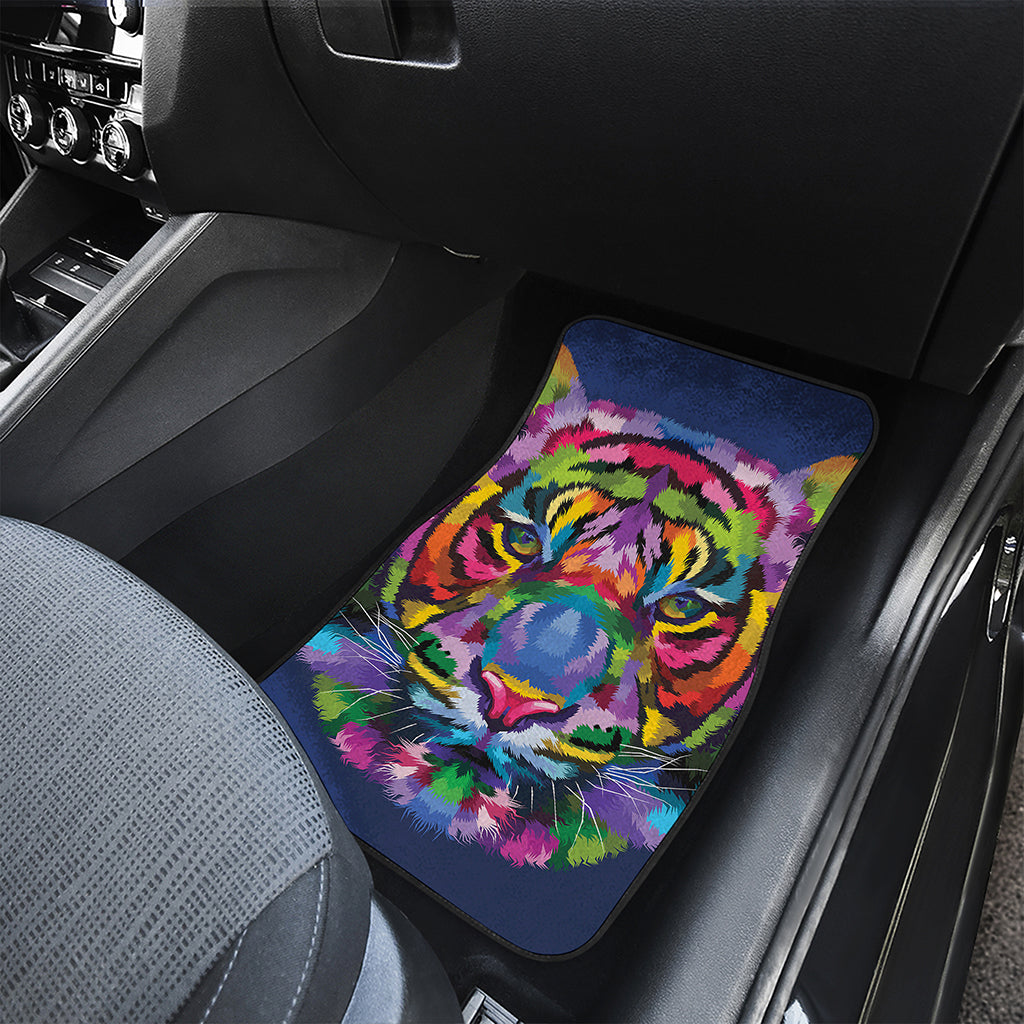 Colorful Tiger Portrait Print Front and Back Car Floor Mats