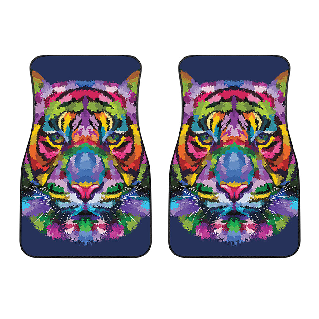 Colorful Tiger Portrait Print Front Car Floor Mats